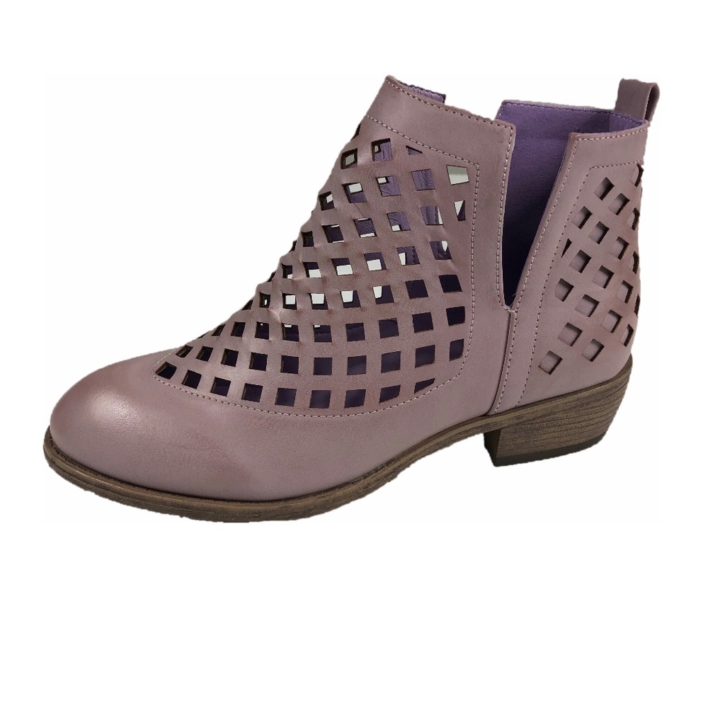 TC bootie |NEW! pink/lavender laser cut faux leather bootie low heel SZ 7